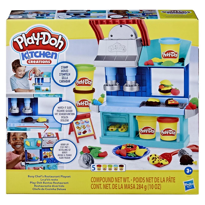 Play-Doh Kitchen Creations, Le p'tit resto, coffret de cuisine À partir de 3 ans, Ensemble de jeu de cuisine à 2 côtés