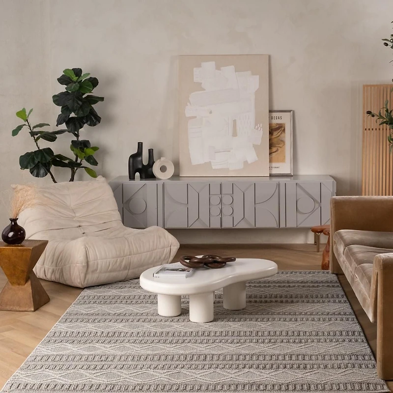 Tapis d'interieur exterieur abstrait Rug Branch Hogar, gris beige, moderne - Salon, chambre, salle a manger et cuisine