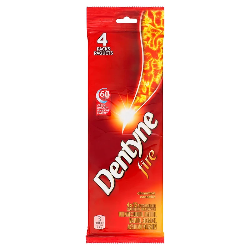 Dentyne Fire Cannelle, gomme sans sucre, 4 paquets (12 morceaux par paquet) 48 comptes