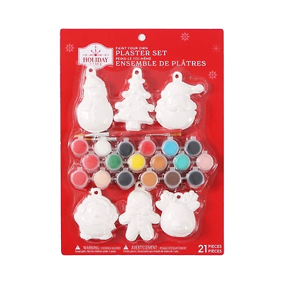 Christmas CYO Plaster Set for Kids DIY Paint with Three Brushes and Eighteen Paint Pots Holiday Time