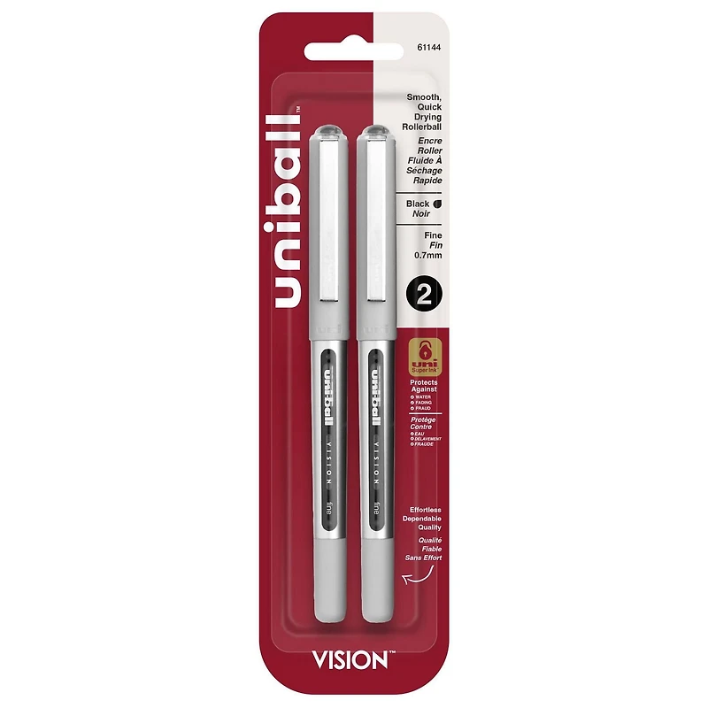 Stylos roller uniball™ Vision, pointe fine (0,7 mm), noir, lot de 2 Stylos Roller Vision