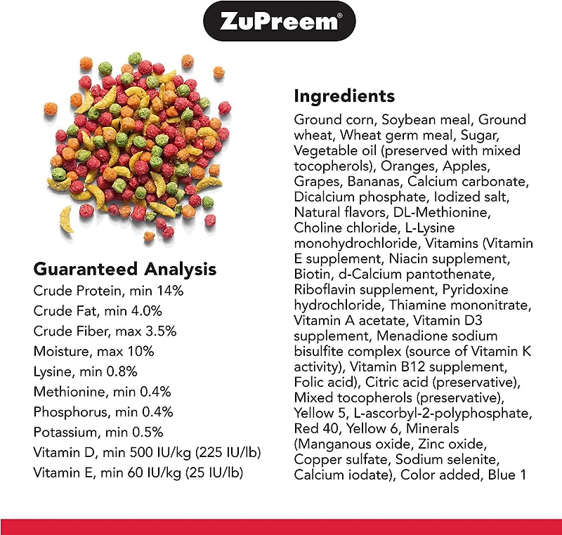 Zupreem Mélange de fruits aux arômes naturels, nourriture pour perroquets et conures, 900 g