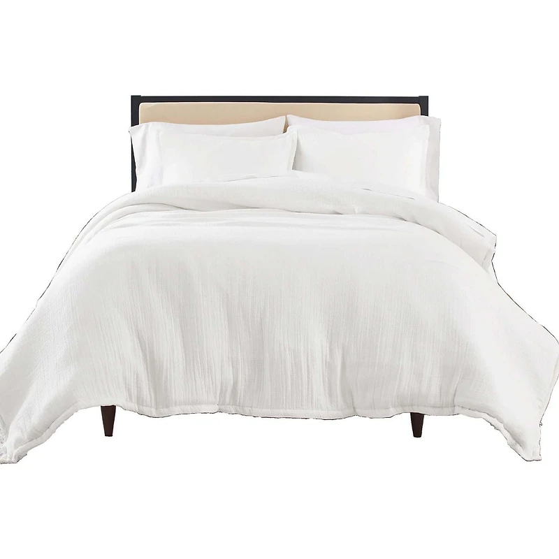 Better Homes & Gardens 3-Piece Arctic White Crinkled Gauze Duvet Set, Adult Double/Queen, Corner & side interior ties. Hidden Button Closure. Envelope Closure on Shams.