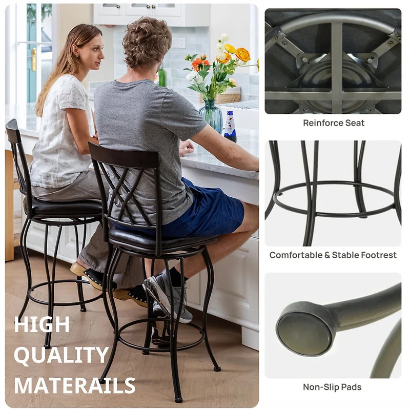 Homylin Swivel Counter Height PU Bar Stools Set of 2, 24inch