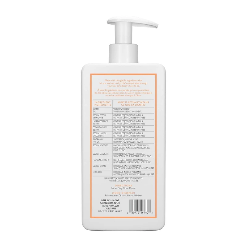 Native Sweet Peach & Nectar Moisturizing Shampoo, 487mL, 487ML
