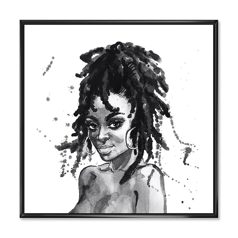 Designart Monochrome Portrait of African American Woman II FLOAT FRAME WALL ART