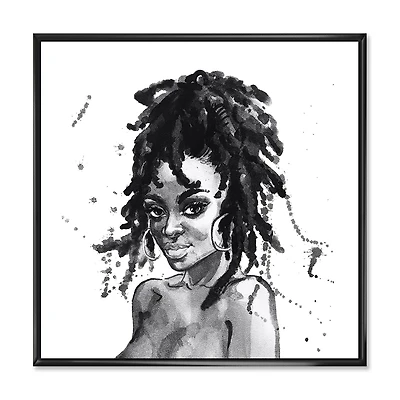 Designart Monochrome Portrait of African American Woman II FLOAT FRAME WALL ART