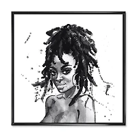 Designart Monochrome Portrait of African American Woman II FLOAT FRAME WALL ART