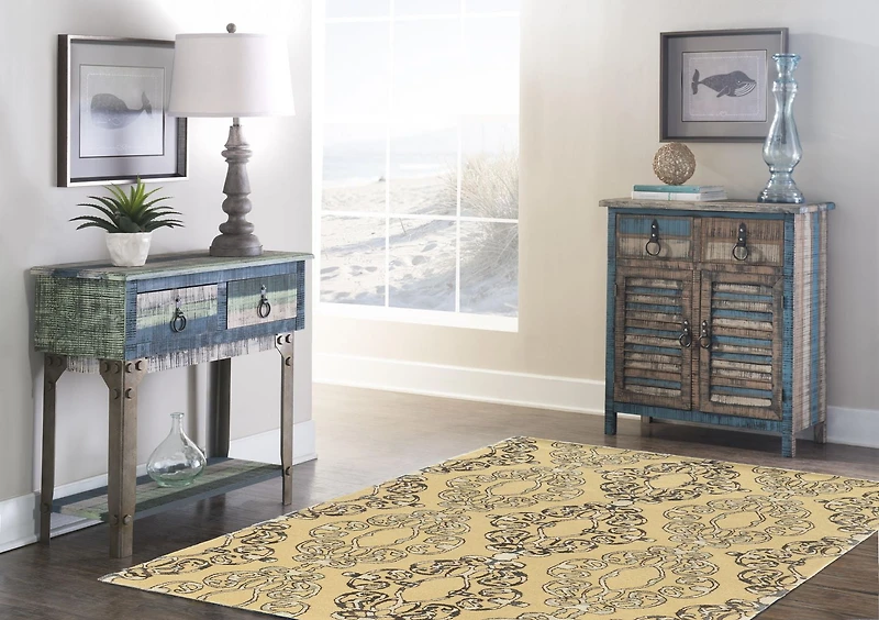 Tapis en Laine Aspire Camée crème et bleu de 5 pi x 8 pi