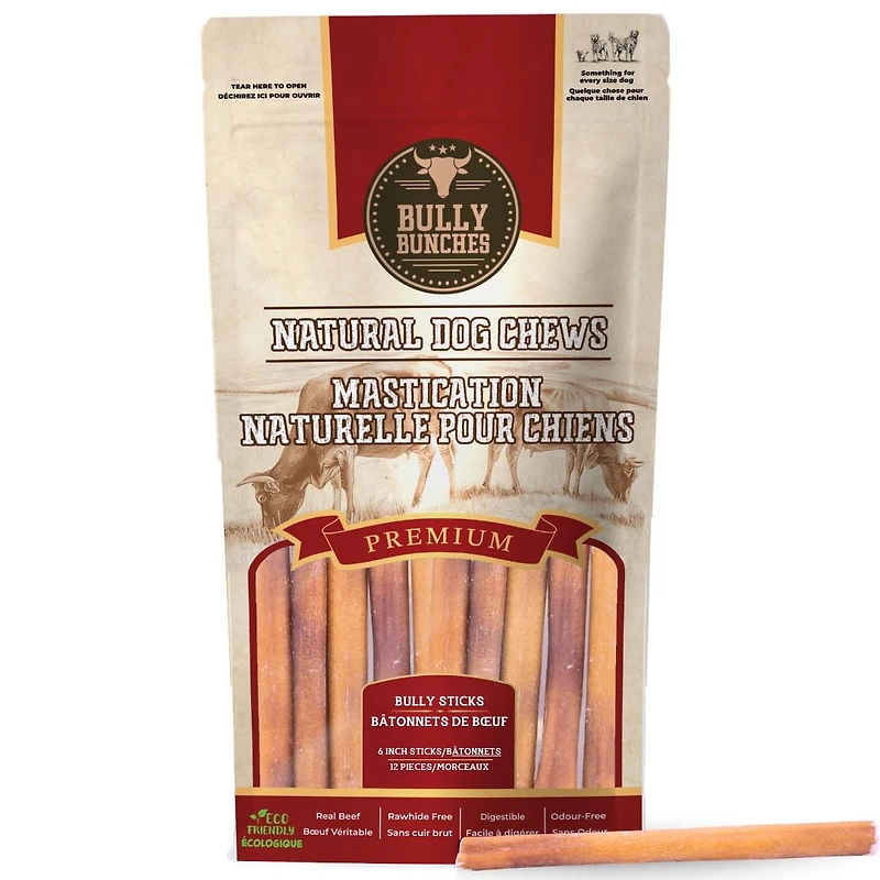 6 Inch Premium Bully Sticks Value Pack, Premium Bully Sticks - 12 Pack