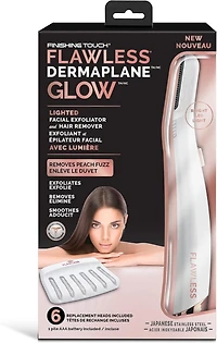 Finishing Touch Flawless Dermaplane Glow Facial Exfoliator & Hair Remover, 1 unit, 6 replacement blades
