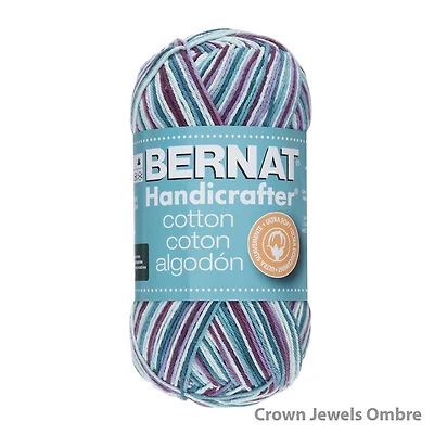 Bernat Handicrafter Cotton Variegates #4 Medium Cotton Yarn, Crown Jewels Ombre 12oz/340g, 573 Yards