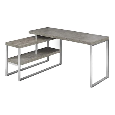 Monarch Specialties Computer Desk, Home Office, Corner, Left, Right Set-up, Storage Shelves, 60"l, L Shape, Work, Laptop, Metal, Laminate, Grey, Silver, Contemporary, Modern