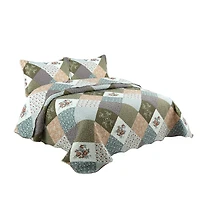 Marina Decoration Rich Printed Embossed Pinsonic Coverlet Bedspread Ultra Soft Bedding Summer Quilt Set with Shams, Modern Diagonal Floral Plaid Pattern