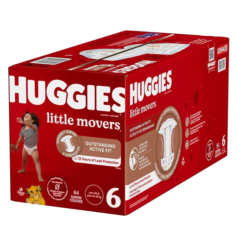 Couches pour bébés Huggies Little Movers, taille 6 (35 livres et plus), 84 couches