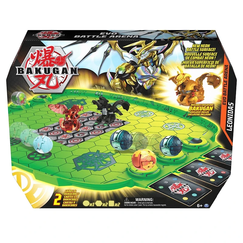Bakugan Evo Battle Arena, Avec Bakugan Leonidas exclusif, Plateau de jeu néon pour Bakugan à collectionner, à partir de 6 ans