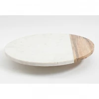 Laurie Gates Mix Material 16" Lazy Susan, Natural Wood & White Marble