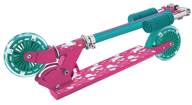 Rugged Racers – Trottinette pliable à 2 roues pour enfant avec design de licorne et roues lumineuses