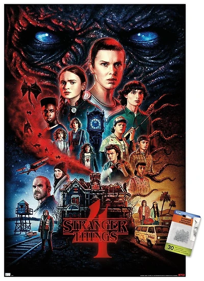 Netflix Stranger Things: Saison 4 – Une feuille 22,375" x 34" Affiche Murale avec Cadre Magnétique en Bois de Hêtre, par Trends International