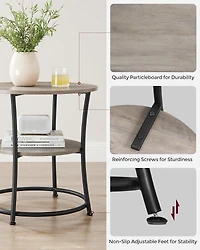 Boutique Home Side Round End Table with 2 Shelves Ideal for Living Room, Den or Bedroom