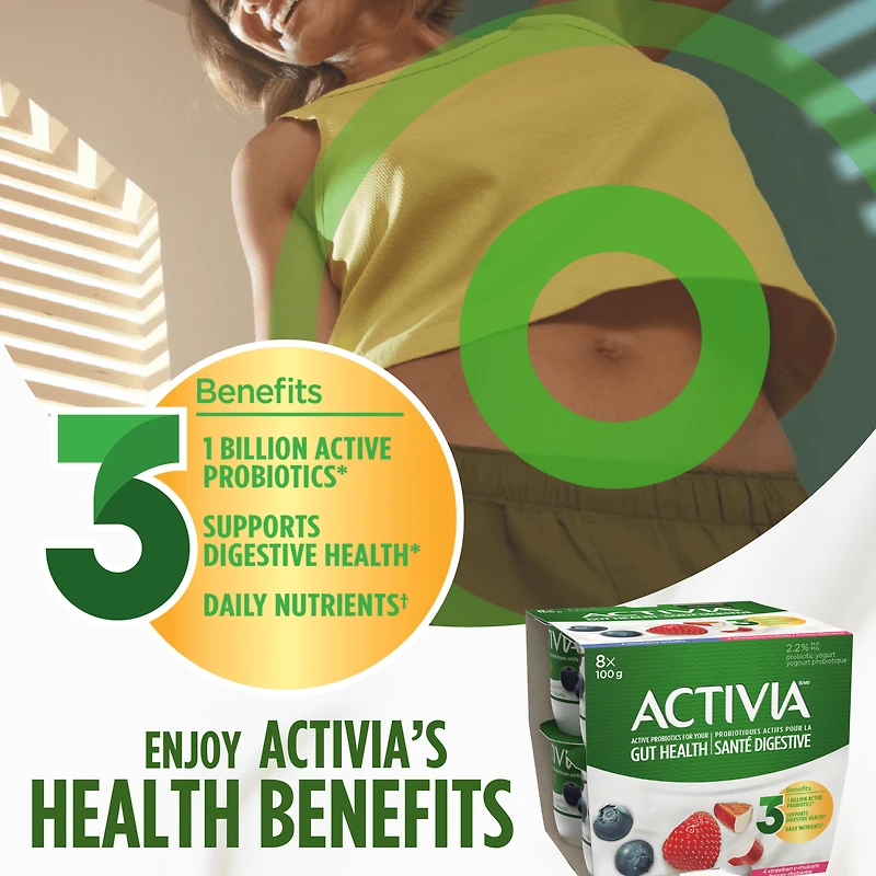 Activia Probiotic Yogurt, Strawberry-Rhubarb/Blueberry, 8x100g
