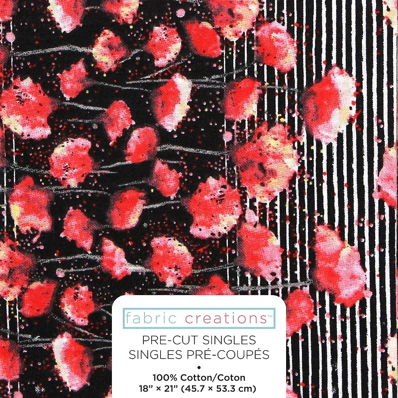 Tissu pré-coupé Fat Quarter de Fabric Creations noir avec des chiots rouges en aquarelle - 18" x 21" / 45cm x 53cm 18" x 21" / 45cm x 53cm