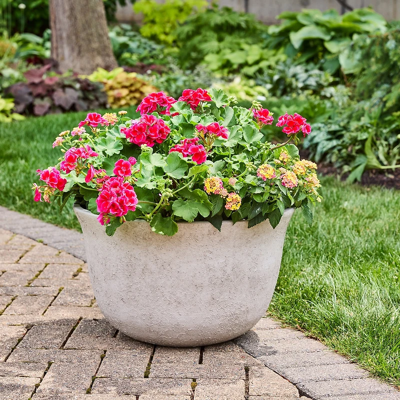 Mainstays 20 inch Bowl Planter with Drainage - Gypsum