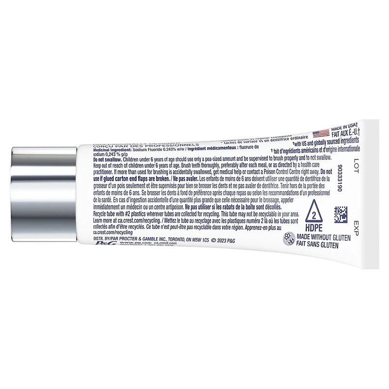 Dentifrice Crest 3D White Professionnel Protection de l’émail 65 mL