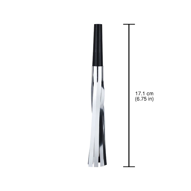 New Year Black and Silver Fringed Party Noisemakers, 6.875in L, 8 Pieces, Party Decoration Supplies Set, by Way to Celebrate Style, Adult