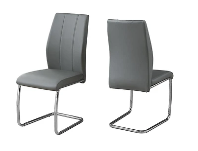 Monarch Specialties Dining Chair, Set Of 2, Side, Upholstered, Kitchen, Dining Room, Pu Leather Look, Metal, Grey, Chrome, Contemporary, Modern