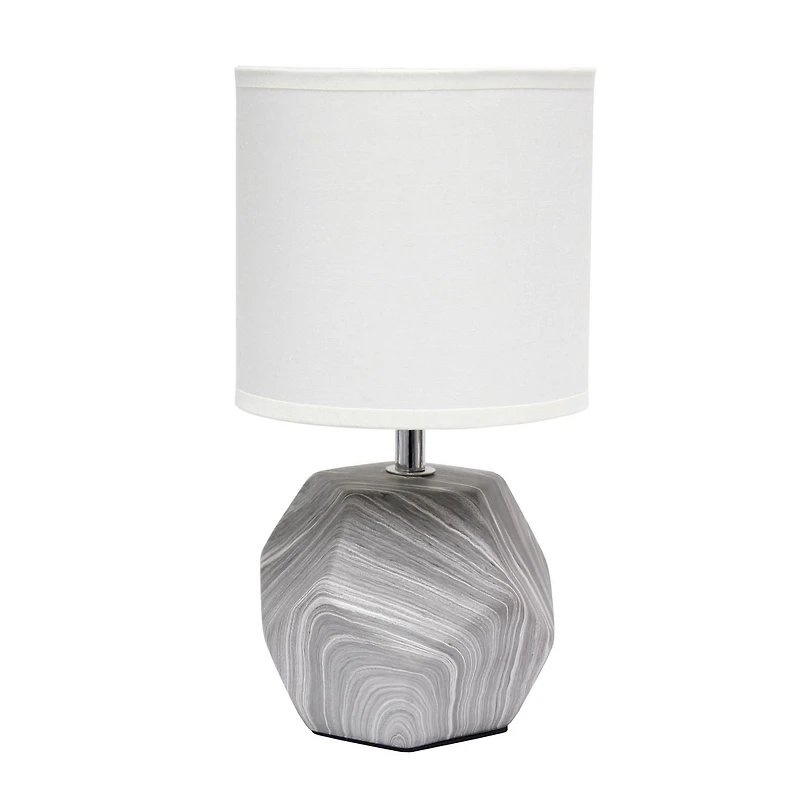Simple Designs Round Prism Mini Table Lamp with White Fabric Shade