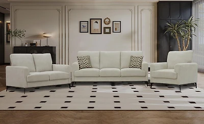 K-Living Rhea Snowflake Velvet Fabric 3 PCS Sofa Set in Beige Color(Sofa, Loveseat and a Chair)