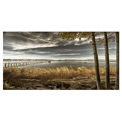 Designart Pier in Brown Lake Canvas Wall Art