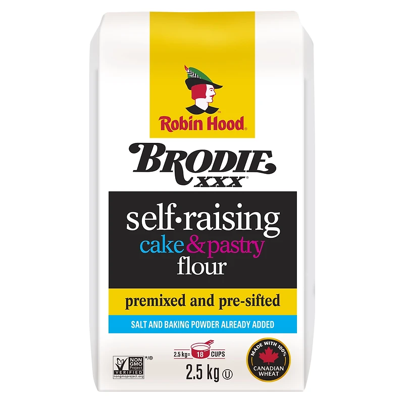 Robin Hood Brodie, farine auto-levante pour gâteaux et pâtisseries, 2,5 kg, faite à 100 % de blé canadien Farine préparée pour gâteaux et pâtisseries 2.5kg