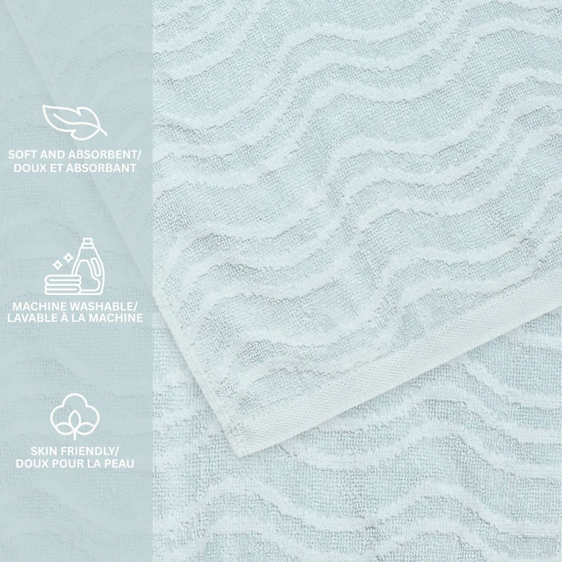 Mainstays Kids 2pk Hand Towel, Light Blue Waves, 15x26", 100% Cotton