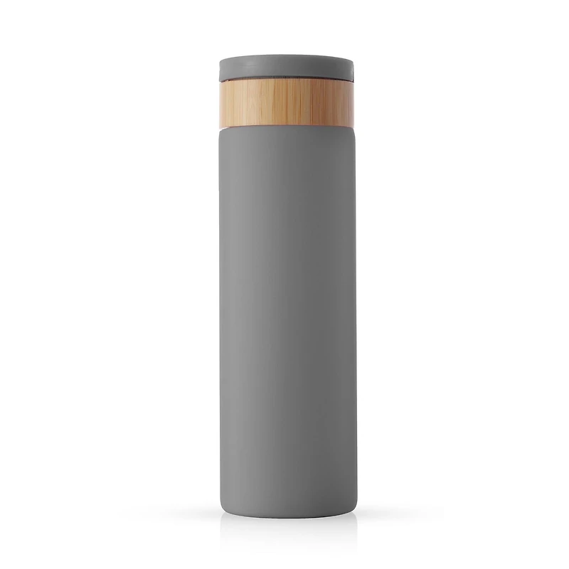 Bouteille d’Eau en Verre avec Sangle de Transport et Manchon en Silicone Antidérapant - 20 oz - Gris
