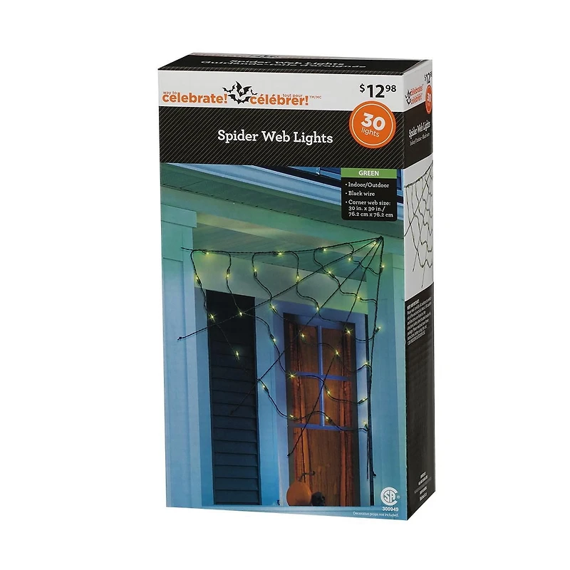 Green Spider Web Lights - 3 Ft, Halloween Décor