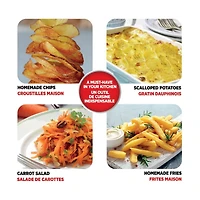 Starfrit Pump'N'Slice, Mandoline Verticale, Coupe-Aliments, Trancheuse Sécuritaire, Lames Enfermées, Pompage À Une Main, Épaisseur Ajustable, Se Plie Pour Rangement, Outil De Nettoyage Inclus Le trancheur Pump-N-Slice de Starfrit coupe rapidement fruits et légumes avec une pompe facile. Lames ajustables en acier inox de 0,5 à 8 mm. Lames sécurisées, design compact avec pieds pliables, et pièces lavables au lave-vaisselle pour une préparation rapide et un nettoyage facile.