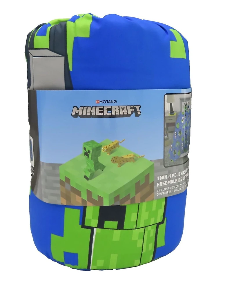 Minecraft Ensemble de Literie 4 Pièces pour Lit 1 Place + En Prime un Sac