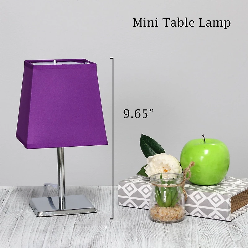 Simple Designs Mini Chrome Table Lamp with Squared Empire Fabric Shade