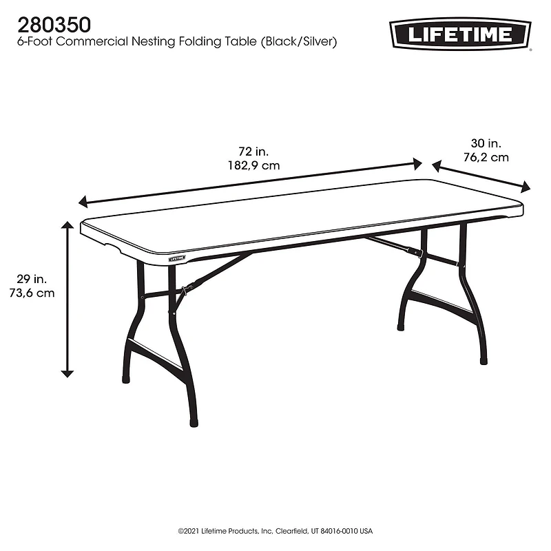 LIFETIME - Table pliable commerciale premium de 6 pieds, couleur granit Noir