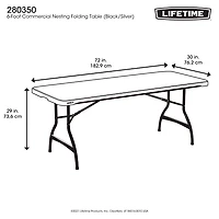 LIFETIME - Table pliable commerciale premium de 6 pieds, couleur granit Noir