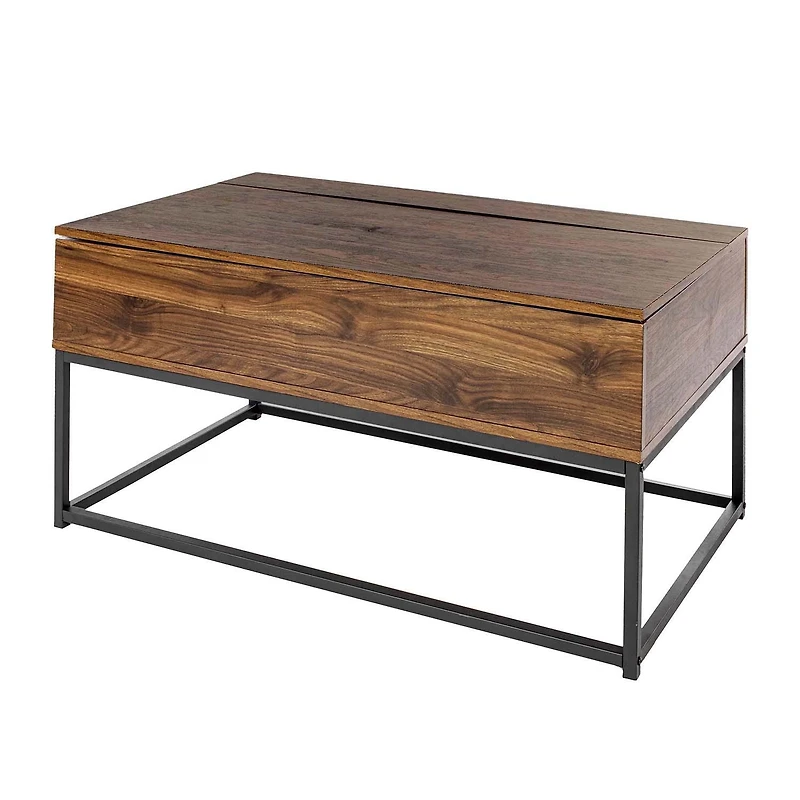 Homylin Table basse relevable de 39,4 pouces, table centrale industrielle avec compartiment de rangement caché pour le salon, petite pour la salle à manger, la réception, le bureau à domicile, brun ru