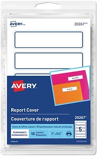 Avery Étiquettes pour couvertures de rapport permanentes à bordure bleu, 5 étiquettes/feuille, 3 feuilles/paquet - 20267