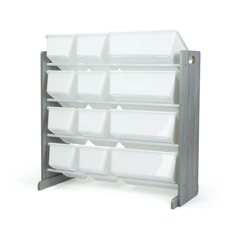 Humble Crew Slate Toy Storage Organizer with 12 Storage Bins, Grey Wood Grain/White