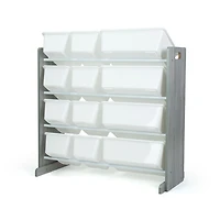 Humble Crew Slate Toy Storage Organizer with 12 Storage Bins, Grey Wood Grain/White