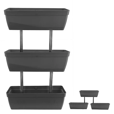 SET OF 3 PLASTIC RECTANGULAR POSABLE PLANTERS