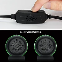 améliorer Jeu LED Ordinateur haut-parleurs avec caisson de basse, puissant 5 W pilotes et contrôle de volume en ligne – Green Lights, Alimenté par USB 2.0, connexion de 3,5 mm pour ordinateur de burea
