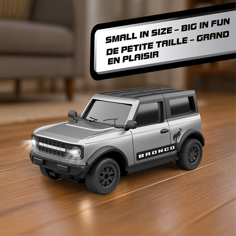 Adventure Force 1:64 Scale RC Nano Racer Ford Bronco Grey, Rechargeable Mini Remote Control Car with Lights – Red, Ages 6+