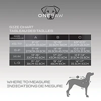 Harnais pour chien One Paw, avec maille collée et coutures réfléchissantes, disponible en plusieurs tailles et couleurs. Le harnais pour chien One Paw